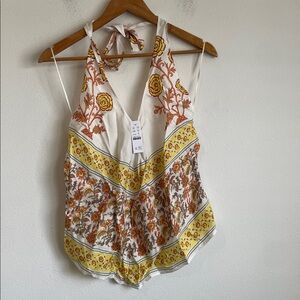 J Crew Women's Open-back halter top in sunset rose block print‎ Medium Pristine